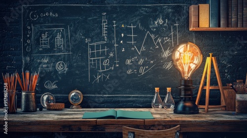 Blackboard with math and science by writing on the blackboard