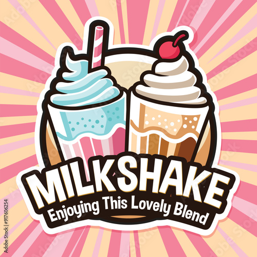 Milk Shake Logo Design with Two Glasses Of Chocolate and Strawberry Flavors