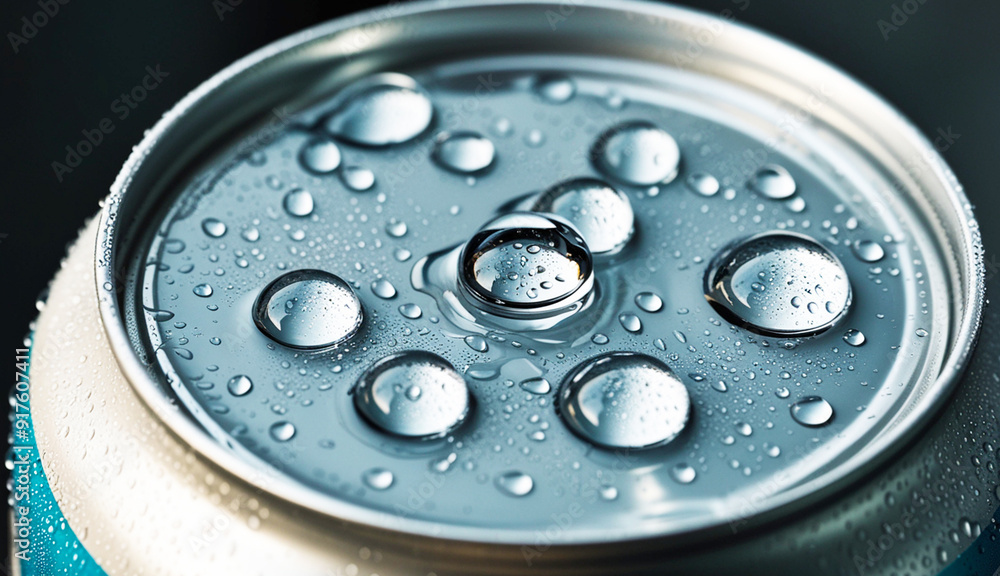 Close-up of water droplets on aluminum soda can lid
Close-up of water droplets on aluminum soda can lid