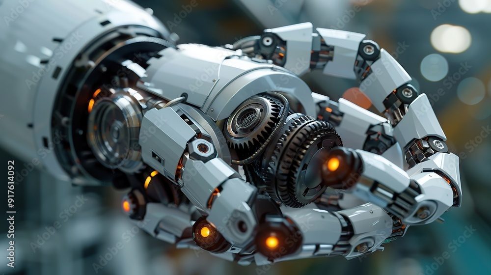 Fototapeta premium Futuristic Robotic Arm with Detailed Mechanism