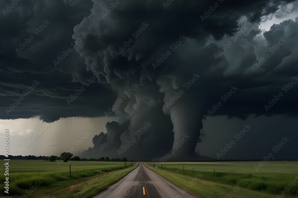 A fierce tornado in the sky,Natural Disaster Reduction Day, genarative ai A fierce tornado in the sky,Natural Disaster Reduction Day, genarative ai