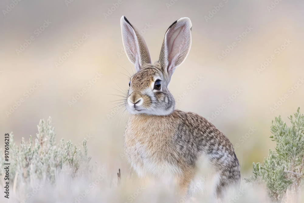 Adorable Rabbit Sitting in a Softly Lit Field with Neutral Tones