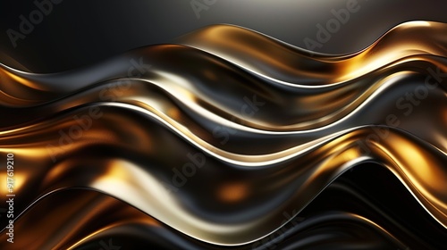 Abstract gold and black wavy background.
