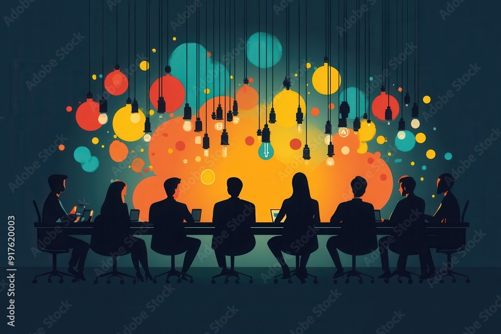 Strategic Digital Marketing Business Meeting in Minimalist Flat Illustration Style Strategic Digital Marketing Business Meeting in Minimalist Flat Illustration Style