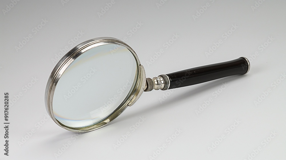 Magnifying glass with a 70mm diameter attached to a silver handle Magnifying glass with a 70mm diameter attached to a silver handle