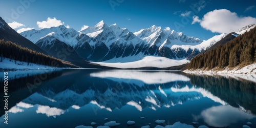 Wallpaper Mural Serene mountain landscape mirrored in calm water with white clou Torontodigital.ca