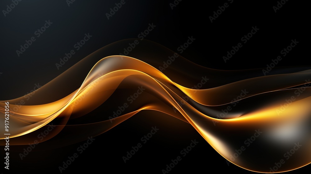 Abstract background with flowing golden waves on a black backdrop.