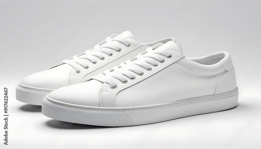 High-Quality Mock-Up of a Classic White Sneaker with Clean Lines and Textured Details on a Plain White Background, Featuring Generous Copy Space for Branding or Design Elements High-Quality Mock-Up of a Classic White Sneaker with Clean Lines and Textured Details on a Plain White Background, Featuring Generous Copy Space for Branding or Design Elements