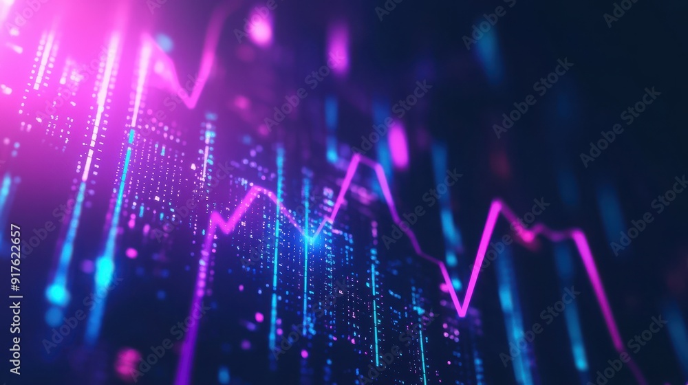 Glowing stock market or financial graph with upward arrows on a dark background Glowing stock market or financial graph with upward arrows on a dark background