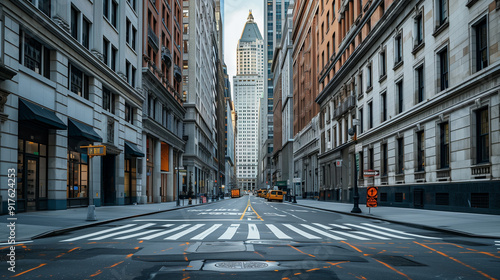 empty street and detail of a building in a city