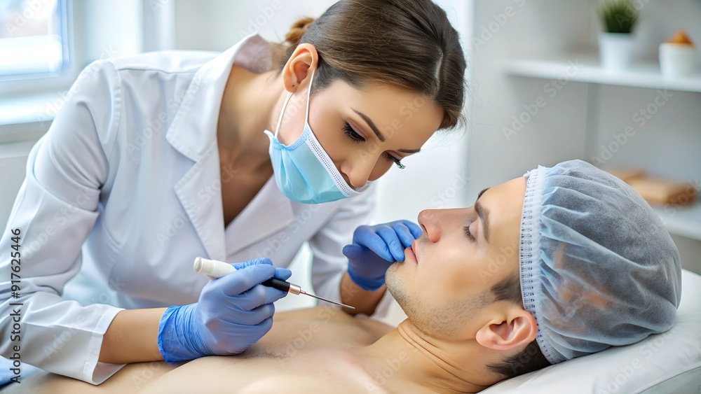 Obraz premium Dermatologist performing a mole removal procedure