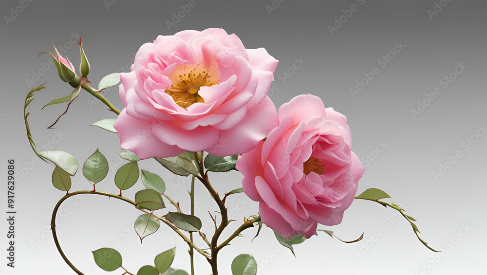 Fototapeta premium Title: A Lush Vibrant Pink Rose Bush with Delicate Intricate Petals