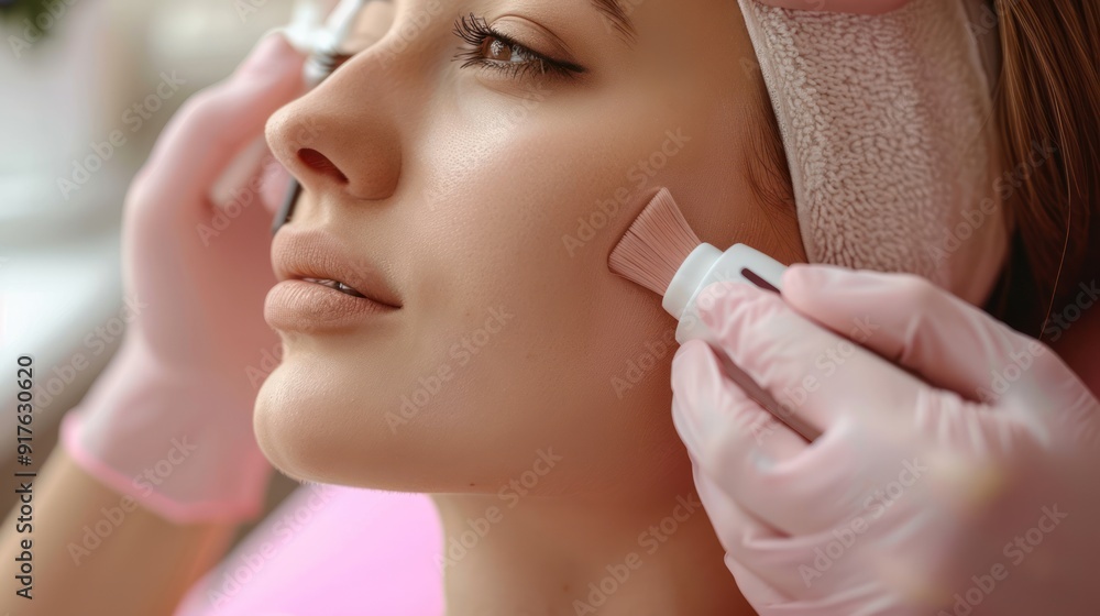 Radiant Skin: Young Woman Undergoing Radio Frequency Skin Tightening at Beauty Clinic Radiant Skin: Young Woman Undergoing Radio Frequency Skin Tightening at Beauty Clinic