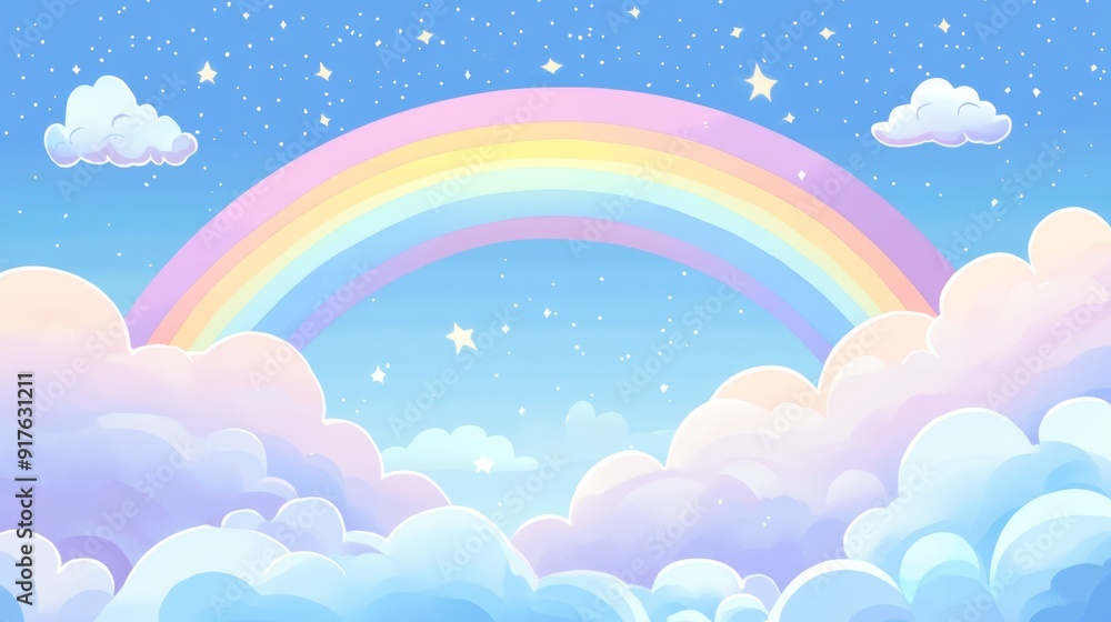 Dreamy Pastel Cloudscape with Stars and Rainbow Dreamy Pastel Cloudscape with Stars and Rainbow
