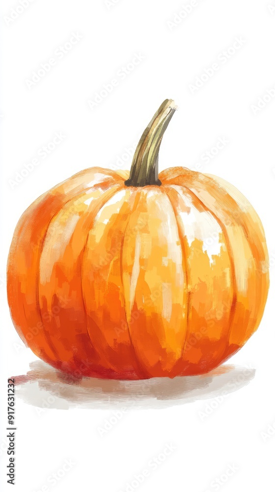 Obraz premium Painted pumpkin close-up illustration isolated on white background. Ripe squash vertical image. Thanksgiving concept 