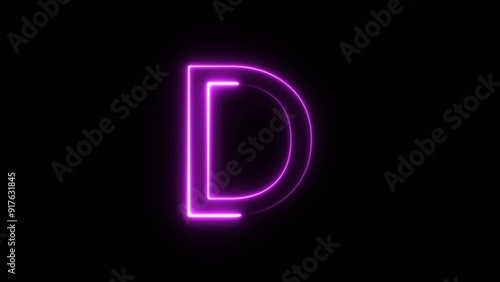 Bright Neon Light Letter Symbol, Neon Alphabet illustration on Black Background.