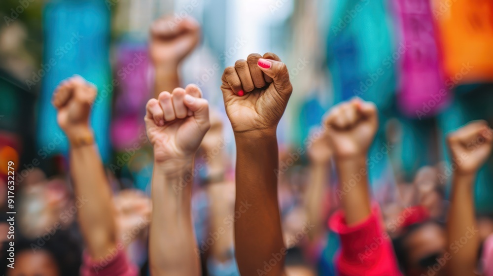 United for Justice: Diverse Protesters Raise Fists in Human Rights Protest United for Justice: Diverse Protesters Raise Fists in Human Rights Protest