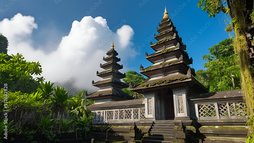 Title: A Serene Intricately Carved Kuil - A Traditional Balinese Temple
Title: A Serene Intricately Carved Kuil - A Traditional Balinese Temple