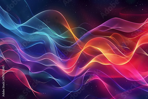 Abstract Wavy Lines of Color Against a Starry Background