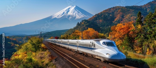 High-Speed Train Through Fall Foliage in Japan