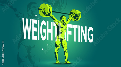 Vector illustration of a male weightlifter with a fitness sports background. bodybuilder fitness sports. GYM Athlete