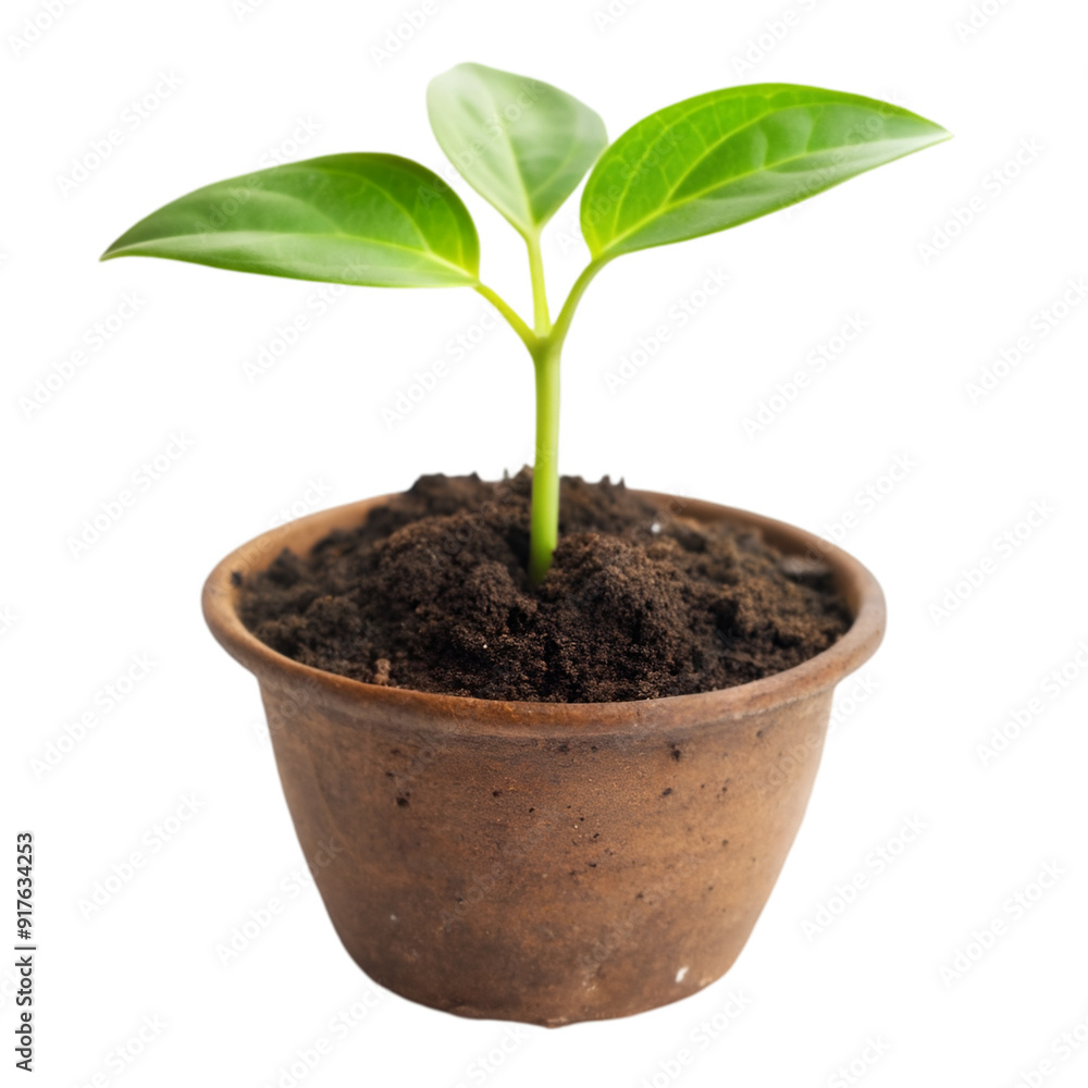 Young green plant growing out of black soil Young green plant growing out of black soil