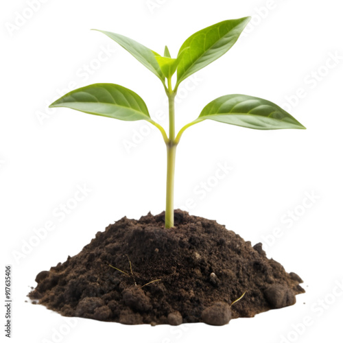 Wallpaper Mural Young green plant growing out of black soil Torontodigital.ca