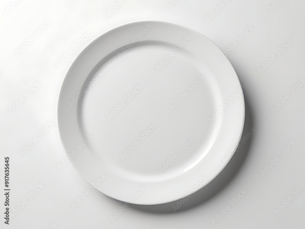 High-Quality Mock-Up of a Simple White Ceramic Plate with a Glossy Finish on a Plain White Background, Featuring Ample Copy Space for Custom Designs or Branding High-Quality Mock-Up of a Simple White Ceramic Plate with a Glossy Finish on a Plain White Background, Featuring Ample Copy Space for Custom Designs or Branding