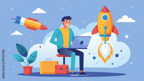 Emprendedor solitario lanzando su empresa: concepto de negocio independiente
