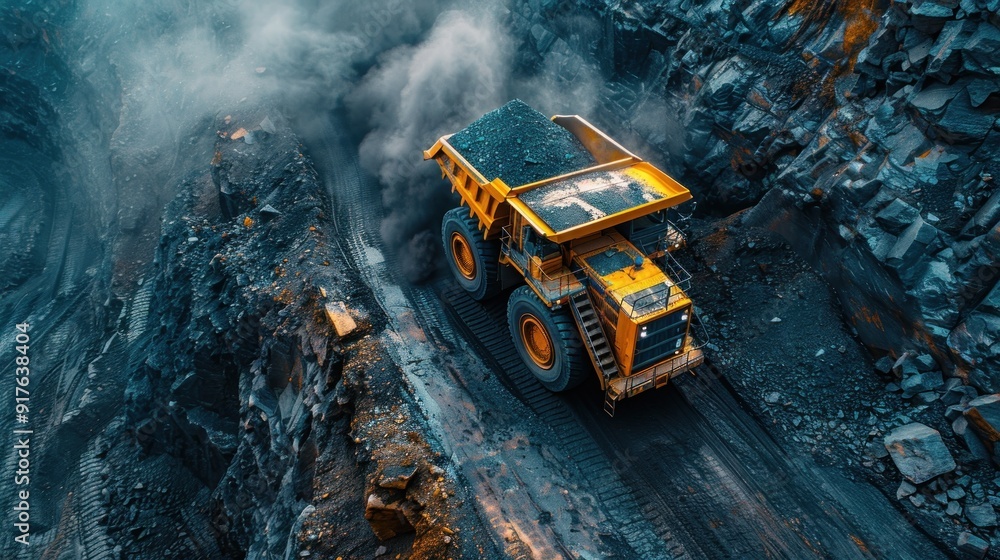 Yellow Dump Truck in a Coal Mine Yellow Dump Truck in a Coal Mine