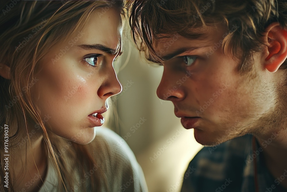 Intense Argument Between Young Couple With Strong Emotions and Eye Contact Intense Argument Between Young Couple With Strong Emotions and Eye Contact