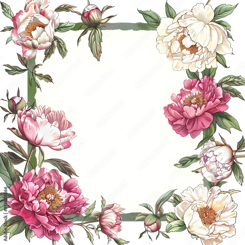 Obraz premium Peony floral frame illustration