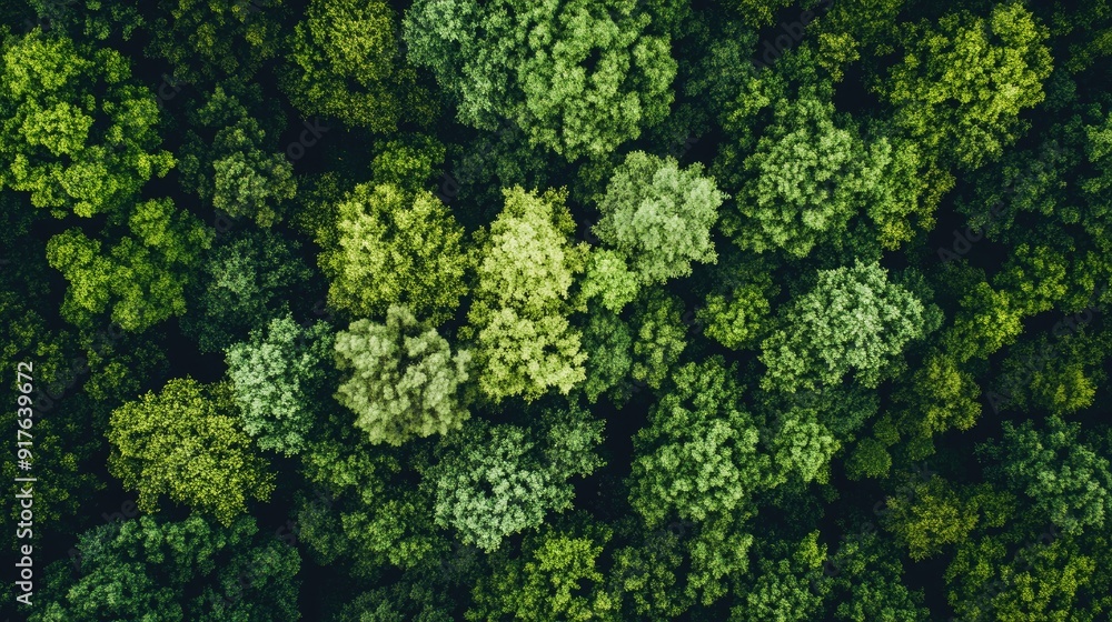 Fototapeta premium Drone view of amazing green forest with trees and bushes growing in countryside