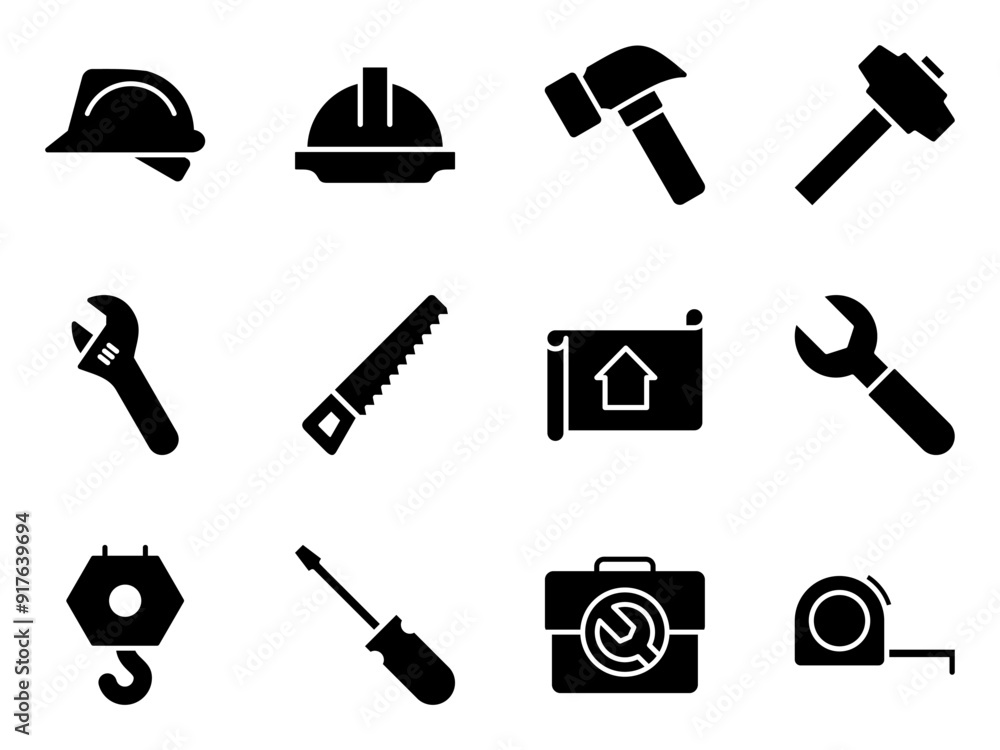 Fototapeta premium construction tools icon symbol vector template collection