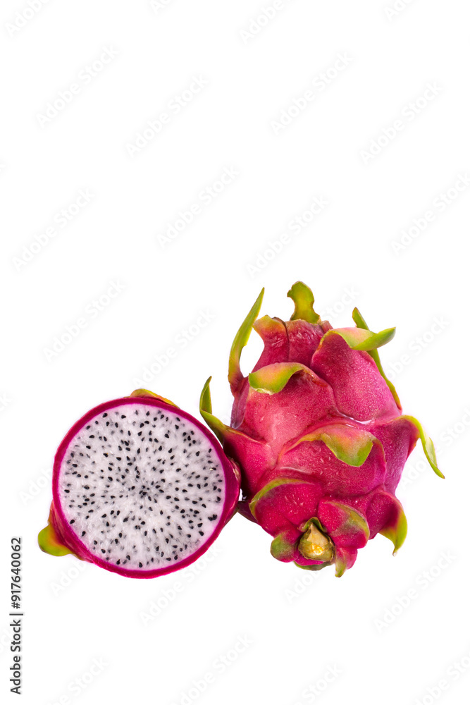 pitaya Full fresh fresh and half slide on white background, half dragon fruit pitaya Full fresh fresh and half slide on white background, half dragon fruit