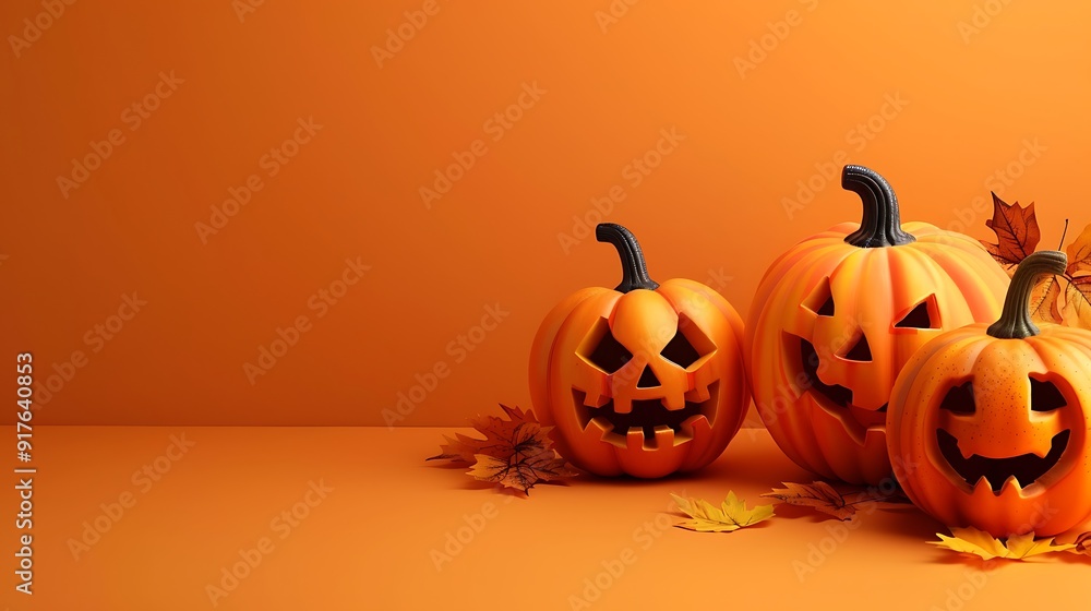 Orange background with pumpkins for a happy halloween Orange background with pumpkins for a happy halloween
