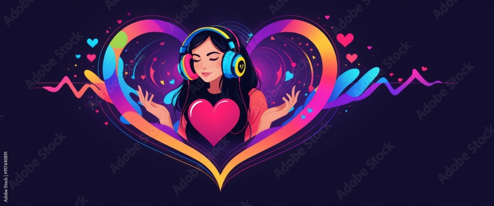 Romantic Heart-shaped Headphones with Gradient Effect on Dark Bl Romantic Heart-shaped Headphones with Gradient Effect on Dark Bl