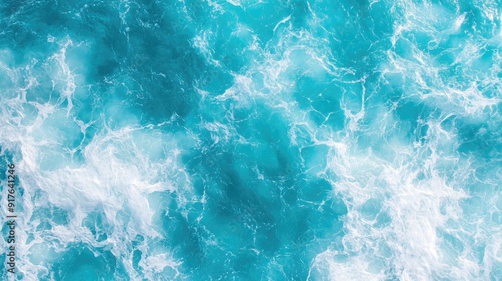 From above aerial view of turquoise ocean water with splashes and foam for abstract natural background and texture. From above aerial view of turquoise ocean water with splashes and foam for abstract natural background and texture.