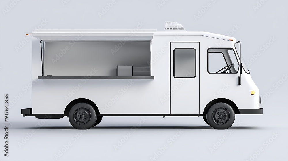 White Food Truck with Open Serving Window White Food Truck with Open Serving Window