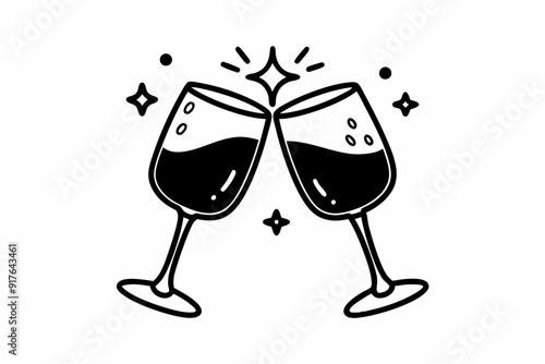 Two glasses of wine. Cheers with wineglasses. Clink glasses icon. Vector illustration
