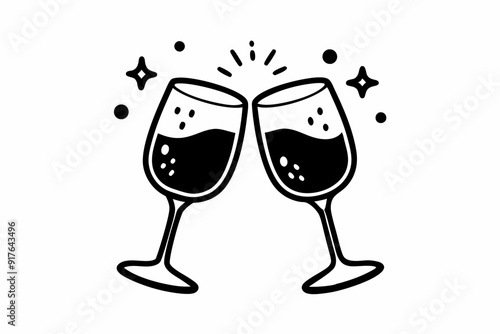 Two glasses of wine. Cheers with wineglasses. Clink glasses icon. Vector illustration
