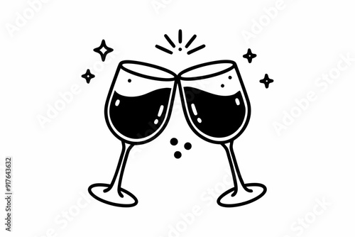 Two glasses of wine. Cheers with wineglasses. Clink glasses icon. Vector illustration
