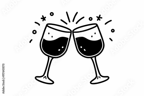 Clink glasses champagnes black vector icon. Two wine glass cheers vector icon. Celebrate party
