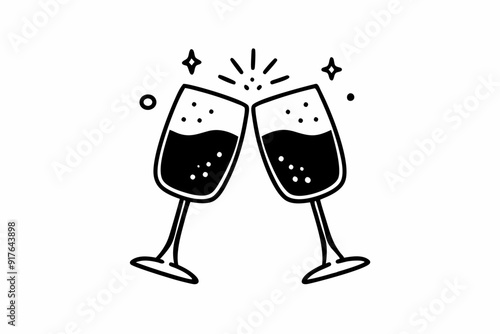 Clink glasses champagnes black vector icon. Two wine glass cheers vector icon. Celebrate party
