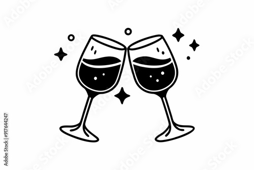 Clink glasses champagnes black vector icon. Two wine glass cheers vector icon. Celebrate party
