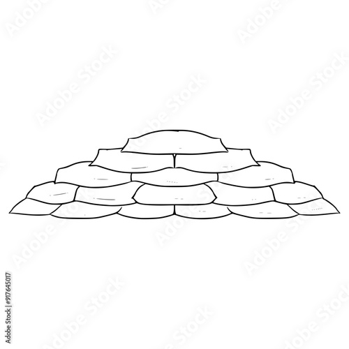 sandbag barricade illustration hand drawn outline vector