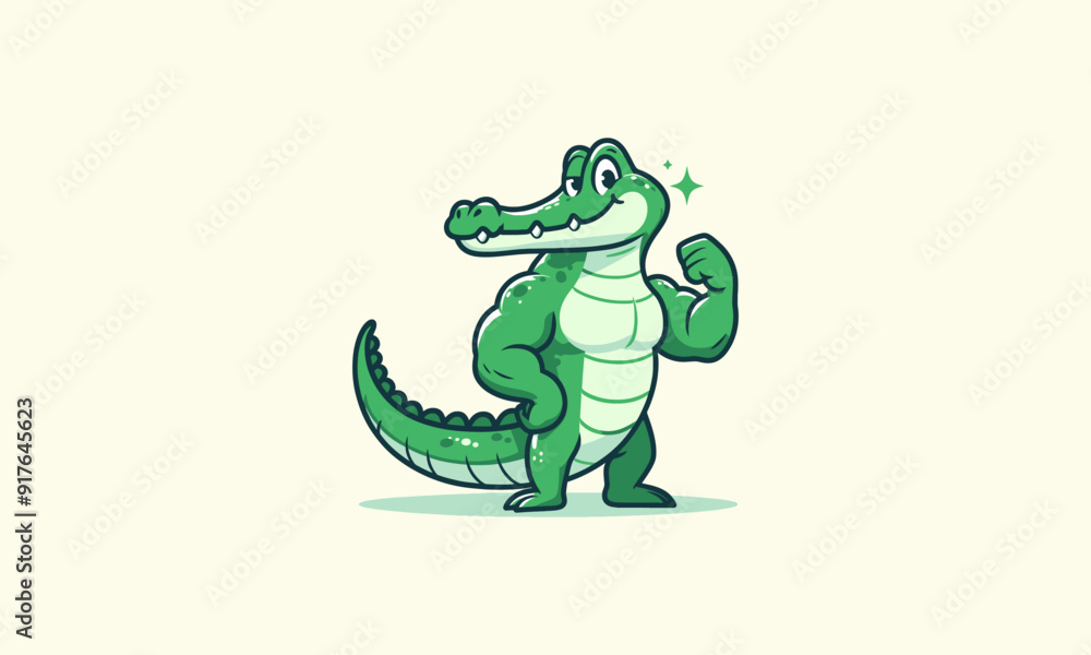 Fototapeta premium character crocodile body builder vector illustration mascot design