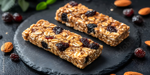 Homemade granola bar with nuts and dried fruits