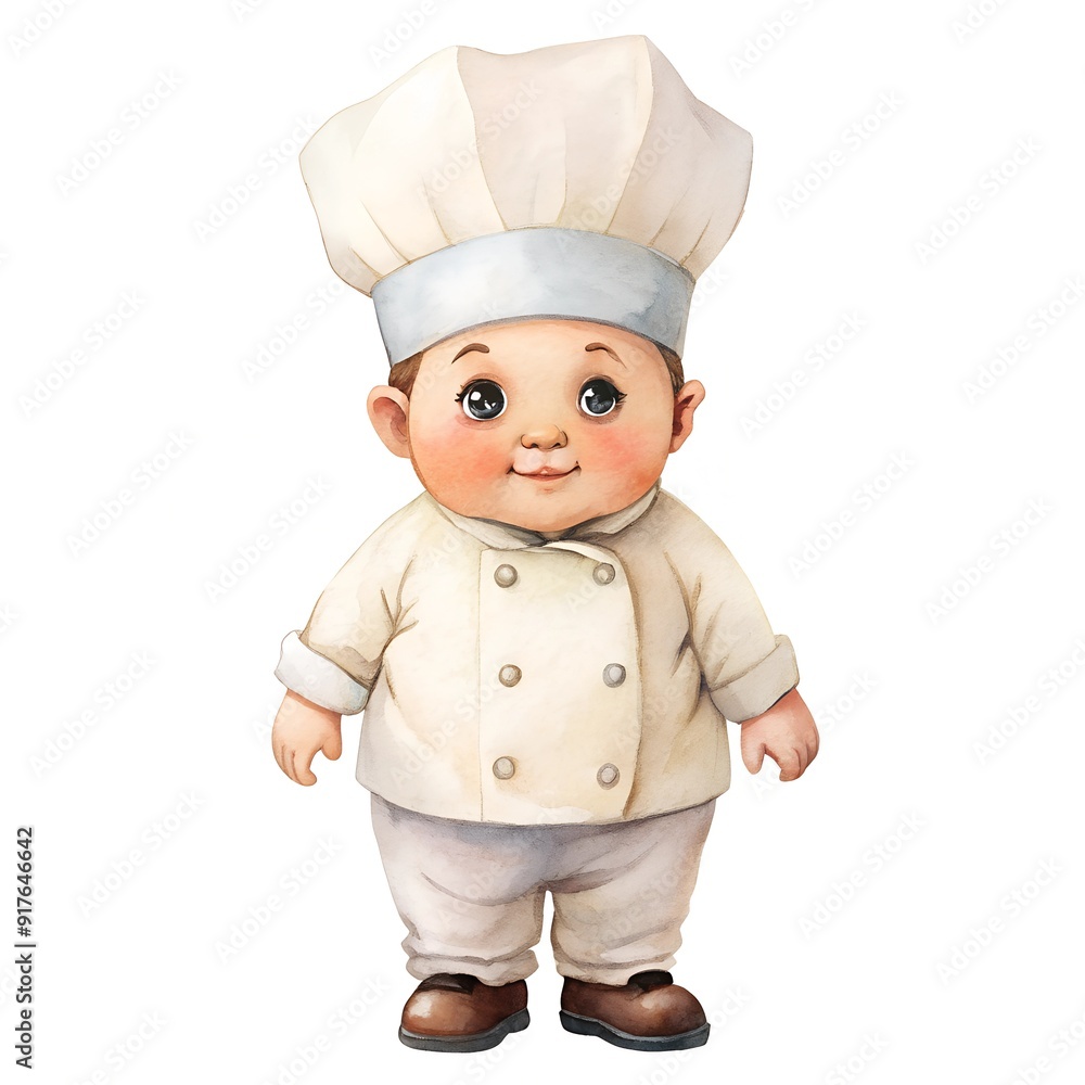 Adorable Baby Chef Illustration in White Uniform and Hat for Culinary Themed Graphics Adorable Baby Chef Illustration in White Uniform and Hat for Culinary Themed Graphics