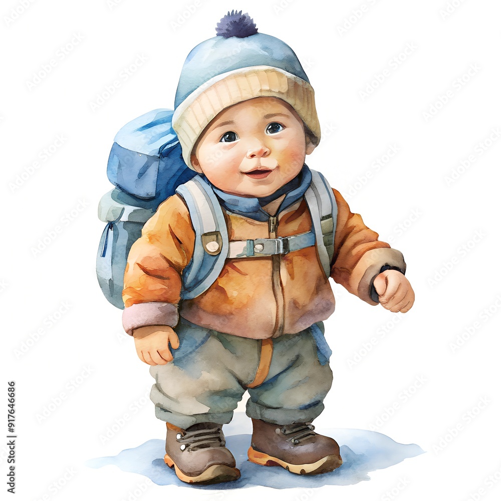 Adorable Toddler in Winter Clothes and Backpack Ready for a Snowy Adventure Adorable Toddler in Winter Clothes and Backpack Ready for a Snowy Adventure